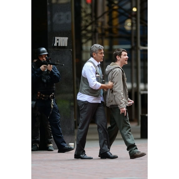George Clooney Jack O' Connell On Location For Money Monster Movie Shoot New York Ny April 18 2015. Photo By
