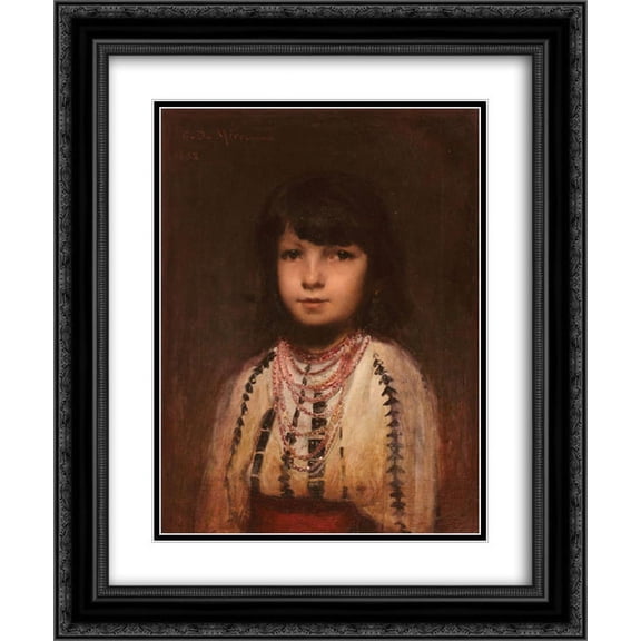George Demetrescu Mirea 2x Matted 20x24 Black Ornate Framed Art Print 'Portrait of a Girl'