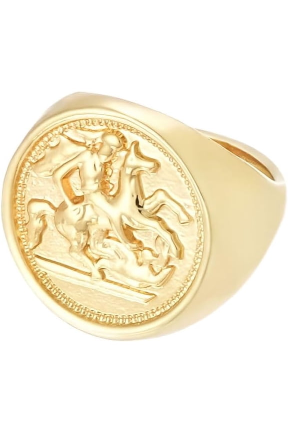George Dragon Slayer,Gold Sovereign Signet Ring for Men Religious Amulet Ring, Religious Jewelry Mens Christian Gift