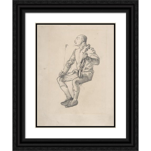 George Du Maurier 15x18 Black Ornate Wood Framed Double Matted Museum Art Print Titled - Violinist (19th Century)