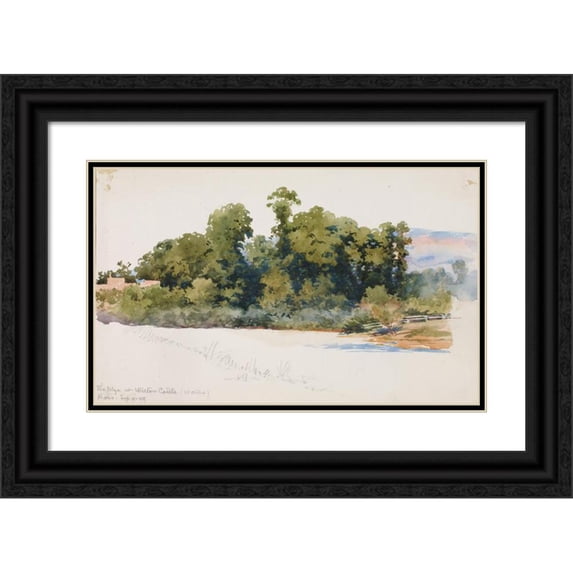 George Elbert Burr 18x13 Black Ornate Wood Framed Double Matted Museum Art Print Titled - The Wye at Wilton Castle (Wales) (1899)