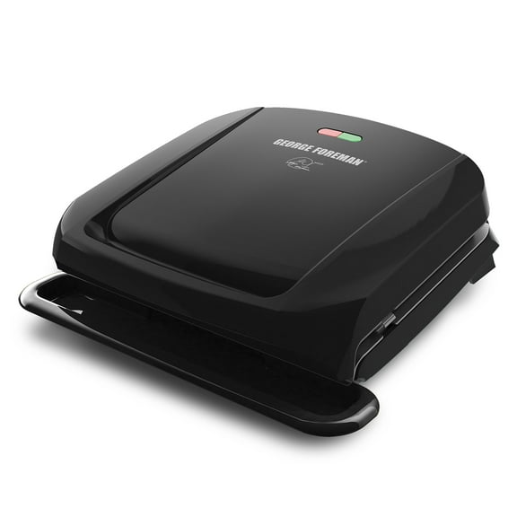 George Foreman 4-Serving Removable Plate Electric Grill and Panini Press, George Tough Non-Stick Coating, Drip Tray Catches Grease, Black Y101
