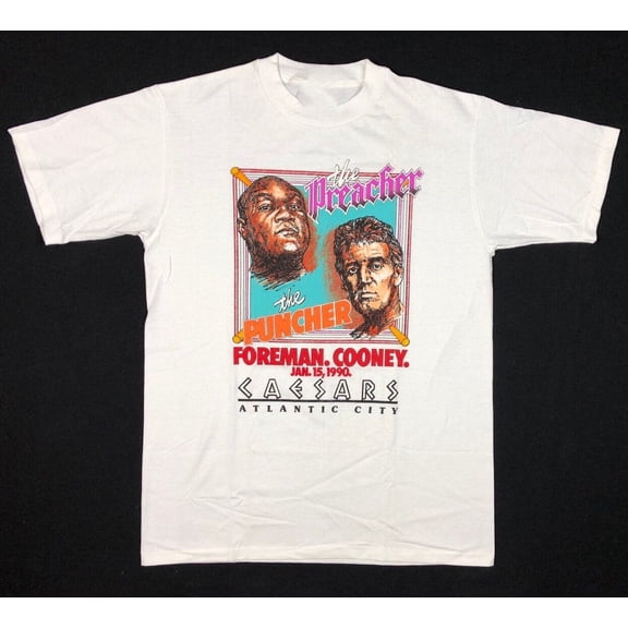 George Foreman Vs Gerry Cooney Heavy Cotton White T Shirt For Men UR002
