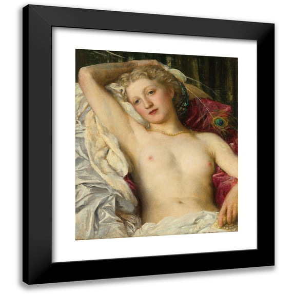George Frederic Watts 12x14 Black Modern Framed Museum Art Print Titled - A Study with the Peacock's Feathers