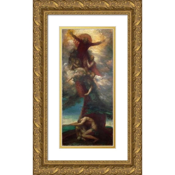 George Frederic Watts 13x24 Gold Ornate Framed and Double Matted Museum Art Print Titled - The Denunciation of Adam and Eve (C. 1873-C. 1898)