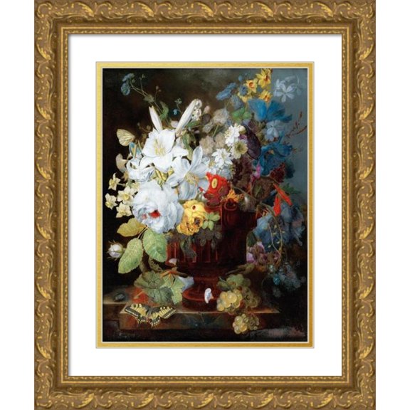 George Frederik Ziesel 15x18 Gold Ornate Wood Frame and Double Matted Museum Art Print Titled - Still Life with Flowers (1784)