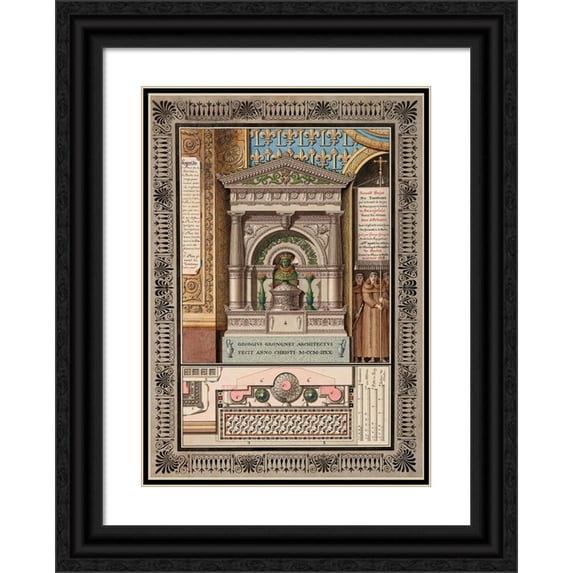 George Grongnet De Vassé 11x14 Black Ornate Wood Framed Double Matted Museum Art Print Titled: Three Projects for the Tomb of Louis-Charles D'Orleans