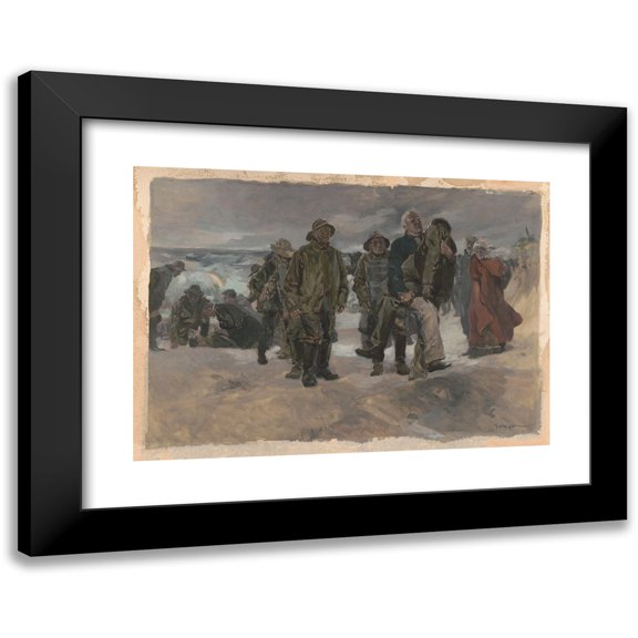 George Hand Wright 18x14 Black Modern Framed Museum Art Print Titled - The Captain Started Up the Dune with the Bedraggled Body of the Unconscious Man (1906)