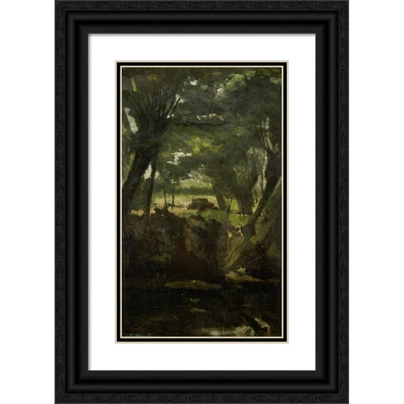 George Hendrik Breitner 10x14 Black Ornate Wood Framed Double Matted Museum Art Print Titled: View in the Woods (C. 1880 - C. 1923)