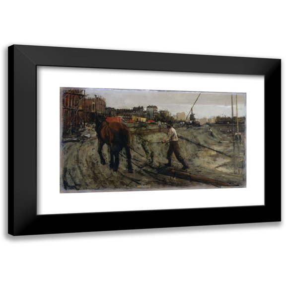 George Hendrik Breitner 14x10 Black Modern Framed Museum Art Print Titled - Building Site (C. 1900)