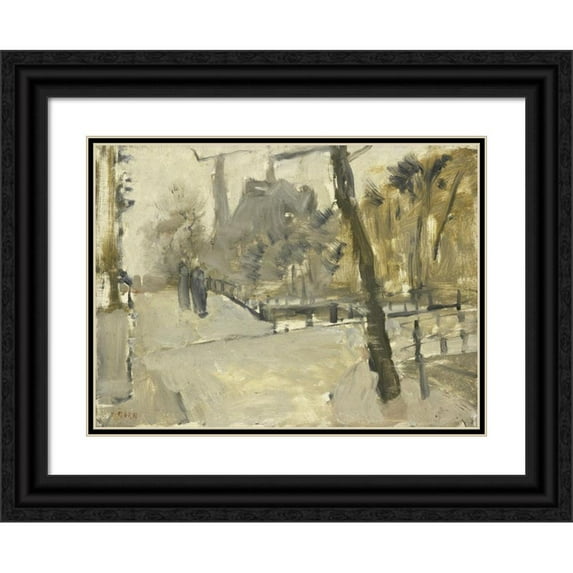 George Hendrik Breitner 18x14 Black Ornate Wood Framed Double Matted Museum Art Print Titled - The Leidsegracht, Amsterdam (C. 1880 - C. 1923)