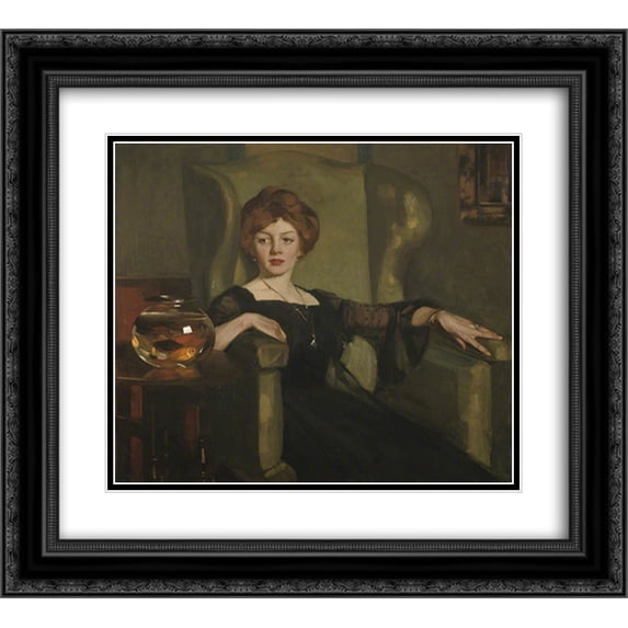George Henry 2x Matted 22x20 Black Ornate Framed Art Print 'Lady with Goldfish'
