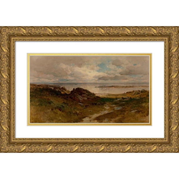 George Henry Smillie 18x12 Gold Ornate Wood Frame and Double Matted Museum Art Print Titled - A Bit of Massachusetts Coast (1890)