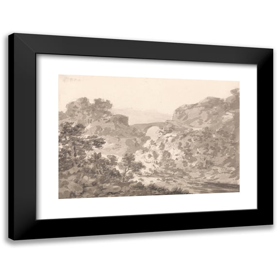 George Howland Beaumont 24x18 Black Modern Framed Museum Art Print Titled - Bridge Over Stream, North Wales (1800)