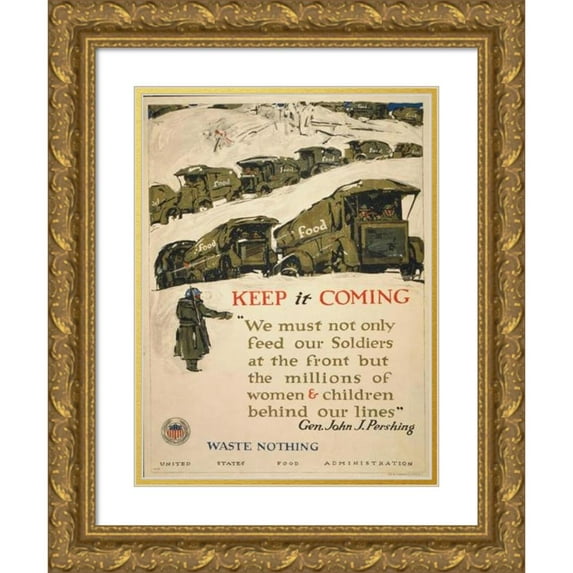 George Illian 18x24 Gold Ornate Framed and Double Matted Museum Art Print Titled - Keep it Coming - Waste Nothing (1917)