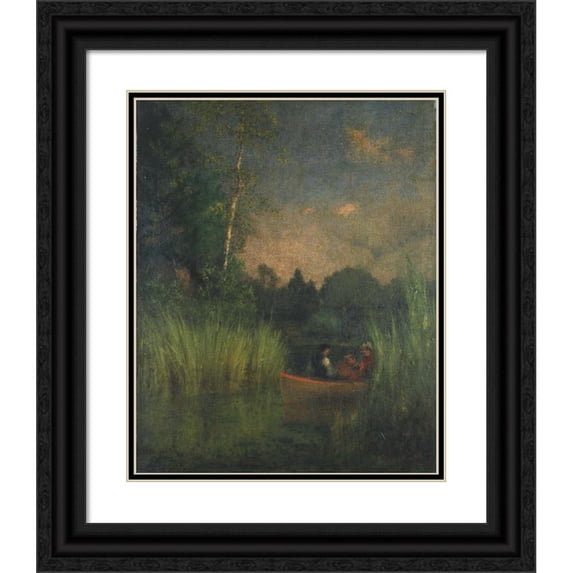 George Inness 12x14 Black Ornate Wood Framed Double Matted Museum Art Print Titled: Dusk in the Rushes (Alexandria Bay)