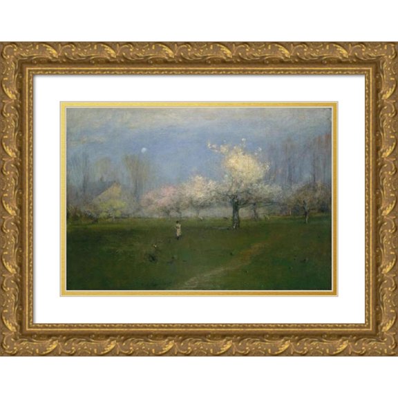 George Inness 14x11 Gold Ornate Wood Frame and Double Matted Museum Art Print Titled - Spring Blossoms, Montclair, New Jersey (ca. 1891)
