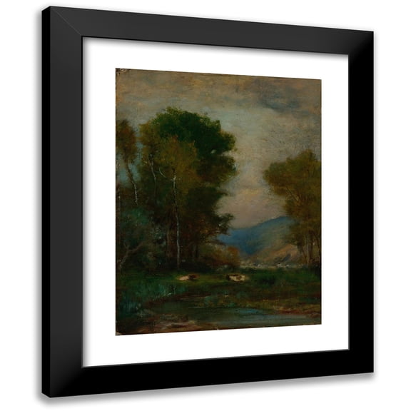 George Inness 19x24 Black Modern Framed Museum Art Print Titled - Cows by a Stream