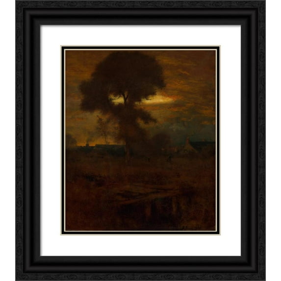 George Inness 20x23 Black Ornate Framed Double Matted Museum Art Print Titled: Afterglow (1893)
