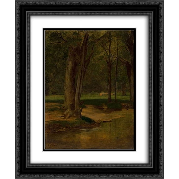 George Inness 2x Matted 20x24 Black Ornate Framed Art Print 'Trout Stream, North Conway'