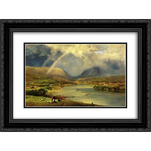 George Inness 2x Matted 24x18 Black Ornate Framed Art Print 'The Delaware Water Gap'