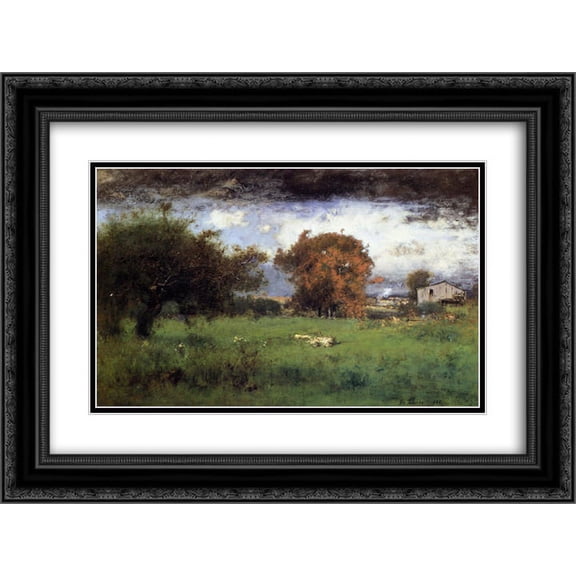 George Inness 2x Matted 24x20 Black Ornate Framed Art Print 'Early Autumn, Montclair'