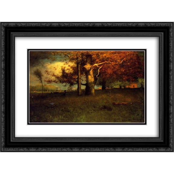 George Inness 2x Matted 24x20 Black Ornate Framed Art Print 'Early Autumn, Montclair'