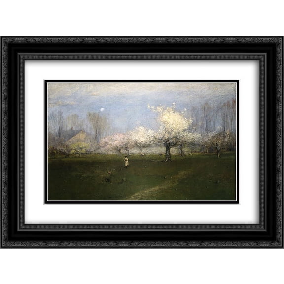 George Inness 2x Matted 24x20 Black Ornate Framed Art Print 'Spring Blossoms, Montclair, New Jersey'