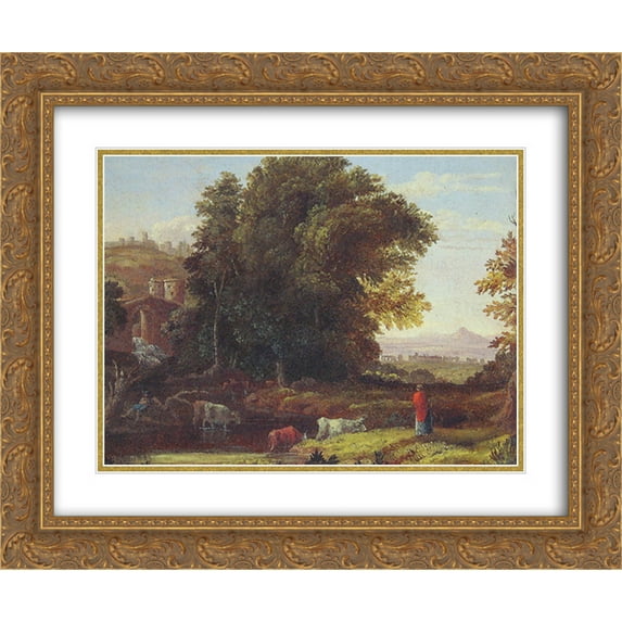 George Inness 2x Matted 24x20 Gold Ornate Framed Art Print 'Italian Lanscape with Adueduct'