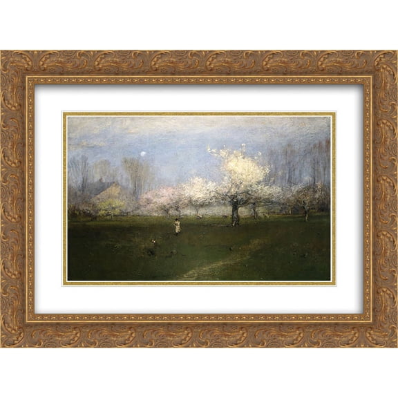 George Inness 2x Matted 24x20 Gold Ornate Framed Art Print 'Spring Blossoms, Montclair, New Jersey'