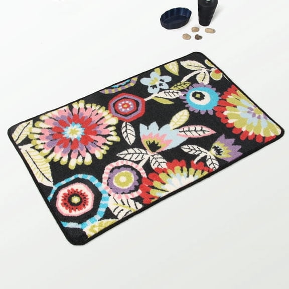George & Jimmy Gorgeous Night Flowers Living Room Rugs Rectangular Area Rug Small Door Mat Front Door Décor Black Red Color 15.7" X 23.6"
