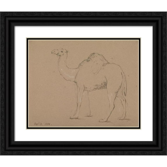 George Jones 14x12 Black Ornate Wood Framed Double Matted Museum Art Print Titled: A Camel, Facing Left, Sept. 3, 1850 (1850)