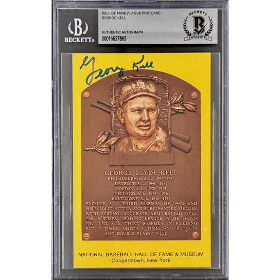 George Kell Signed Autographed Hall of Fame Plaque Postcard Beckett 16182865