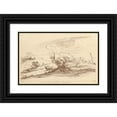 thumbnail image 1 of George Knapton 18x13 Black Ornate Wood Framed Double Matted Museum Art Print Titled - Landscape and Stream Crossing (1740), 1 of 5