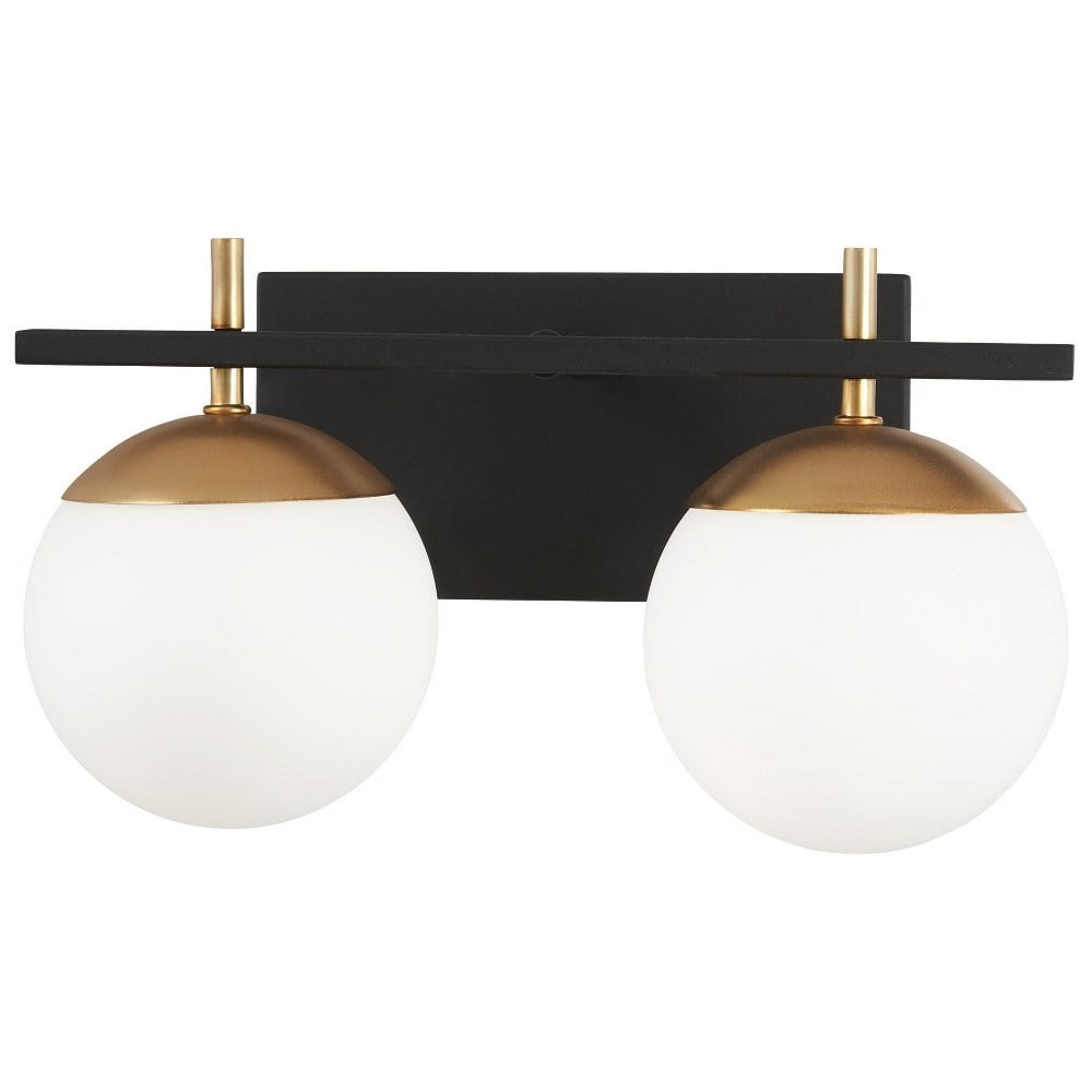 Weathered Black and Autumn Gold 2-Light Wall Sconce with Etched Opal Glass