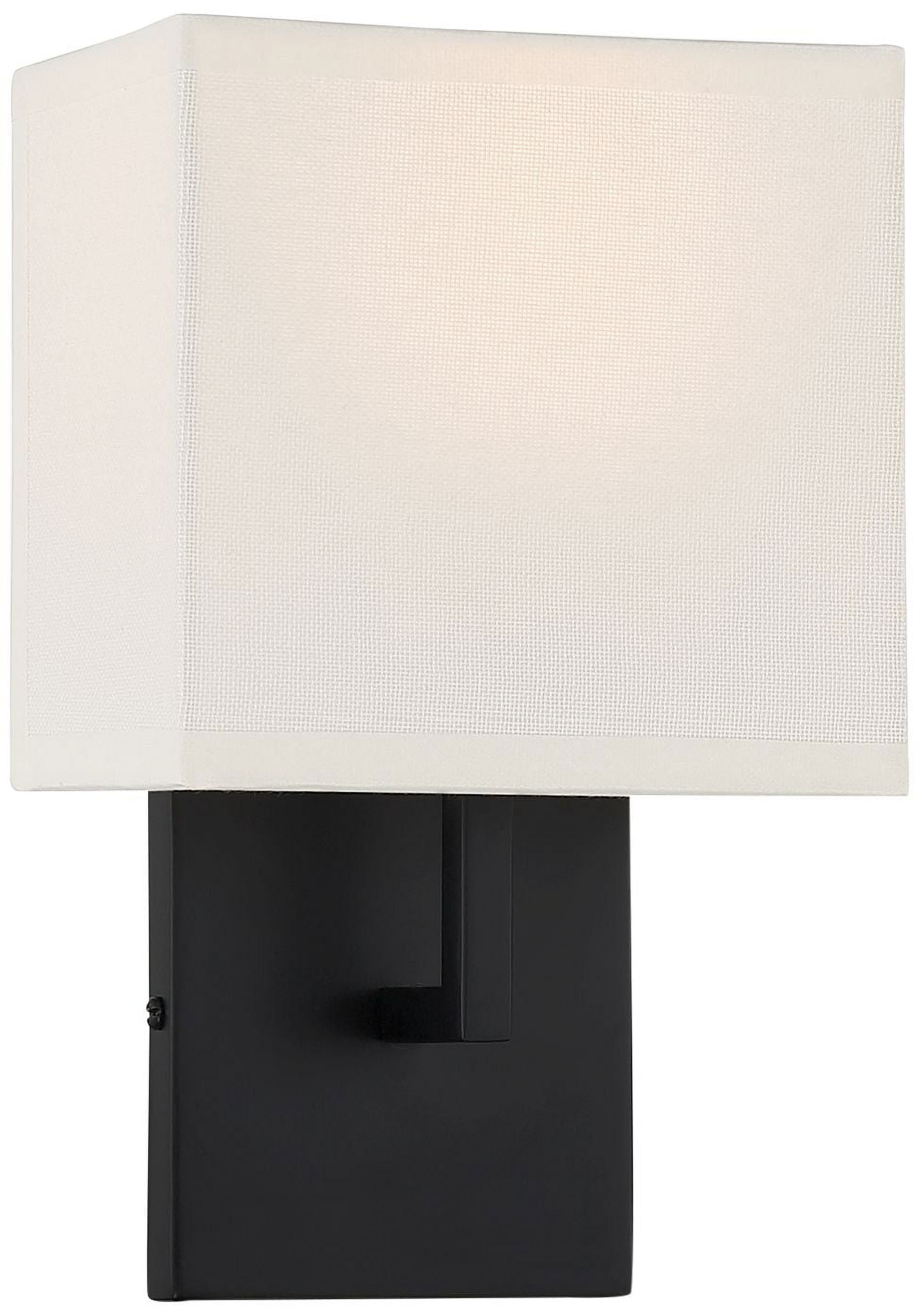 Coal Black Direct Wired Electric Wall Sconce with White Fabric Shade