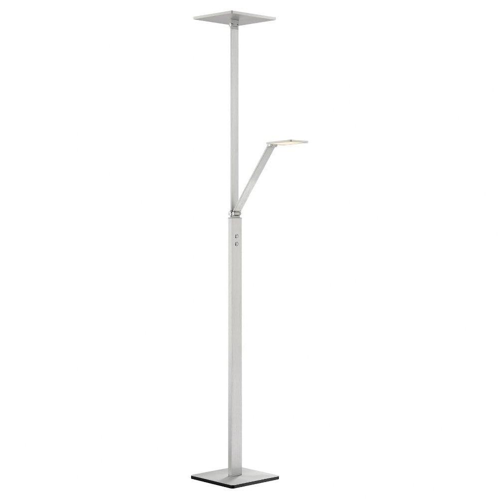 Tall Chiseled Nickel Adjustable LED Floor Lamp with White Acrylic Shade