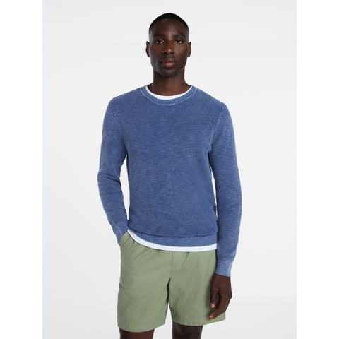 Men's and Big Men's Cotton Slub Sweater with Long Sleeves, Sizes S-3XL