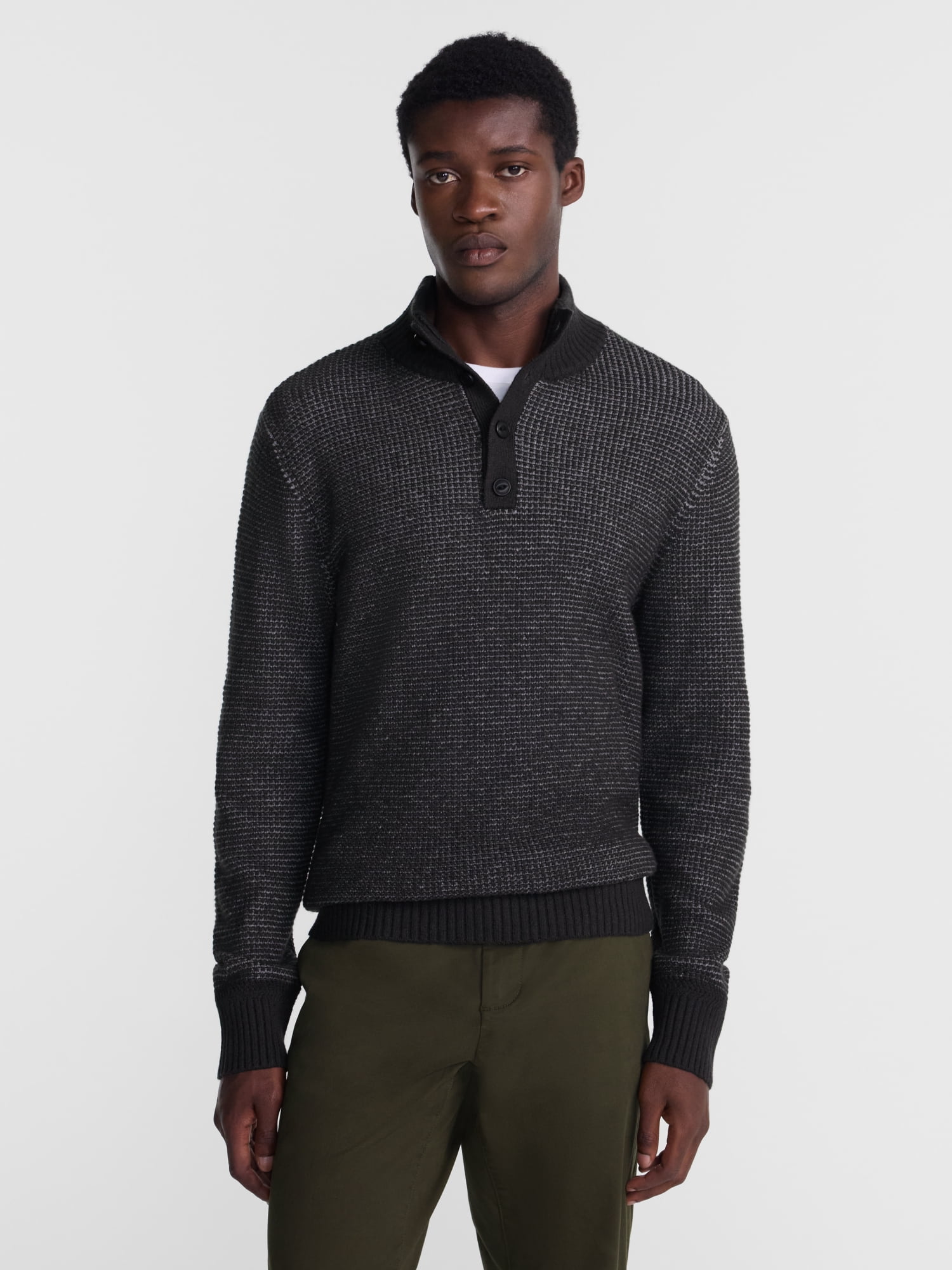 George Men's and Men's Big & Tall Waffle Button Up Mock Neck Sweater, Midweight, Sizes XS-5XT