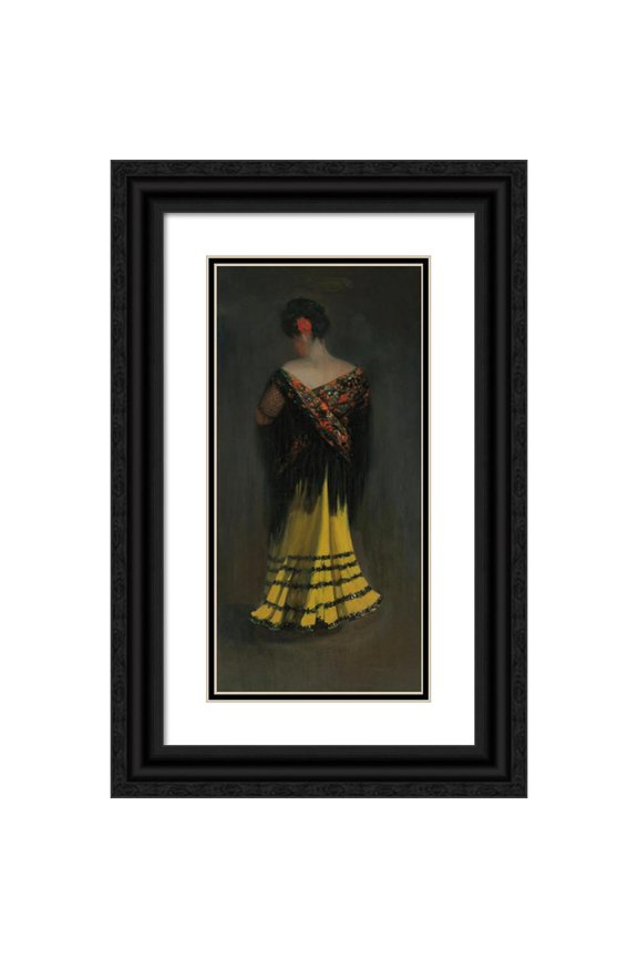 George Luks 14x24 Black Ornate Framed Double Matted Museum Art Print Titled: The Spanish Shawl; Portrait of Jeannean Frankingberg (circa 1906-10)