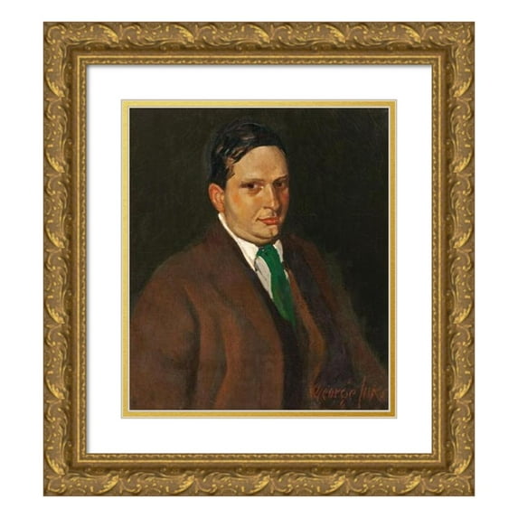 George Luks 20x23 Gold Ornate Framed and Double Matted Museum Art Print Titled - The Green Tie (Portrait of Edward H. Smith) (circa 1915)