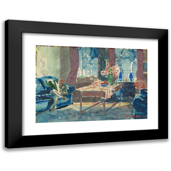 George Luks 24x18 Black Modern Framed Museum Art Print Titled - Self-Portrait - Interior of My New York Apartment (1927)