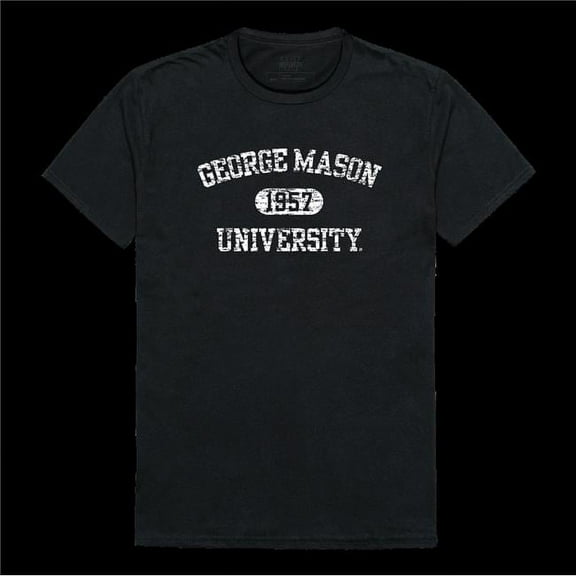 George Mason University Patriots Distressed Arch College T-Shirt, Black - Medium