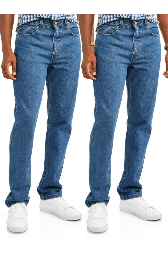 Men's 100% Cotton Regular Fit Jeans, 2-Pack