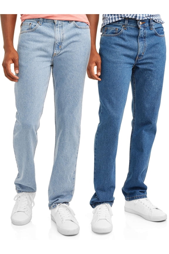 Men's Regular Fit 100% Cotton Jeans, 2-Pack, Sizes 32-38
