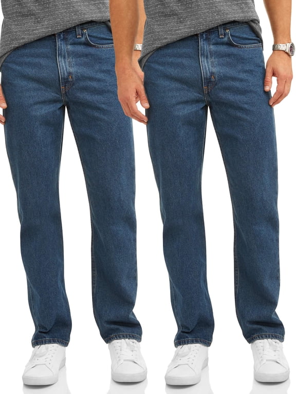 Men's Relaxed Fit 100% Cotton Jeans, 2-Pack, Sizes 32-38