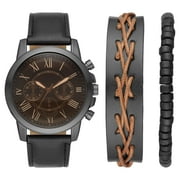 George Mens 3 Piece Watch Set Gunmetal Case and Dial, Black Band and 2 Bracelet Accessories FMDXGE029