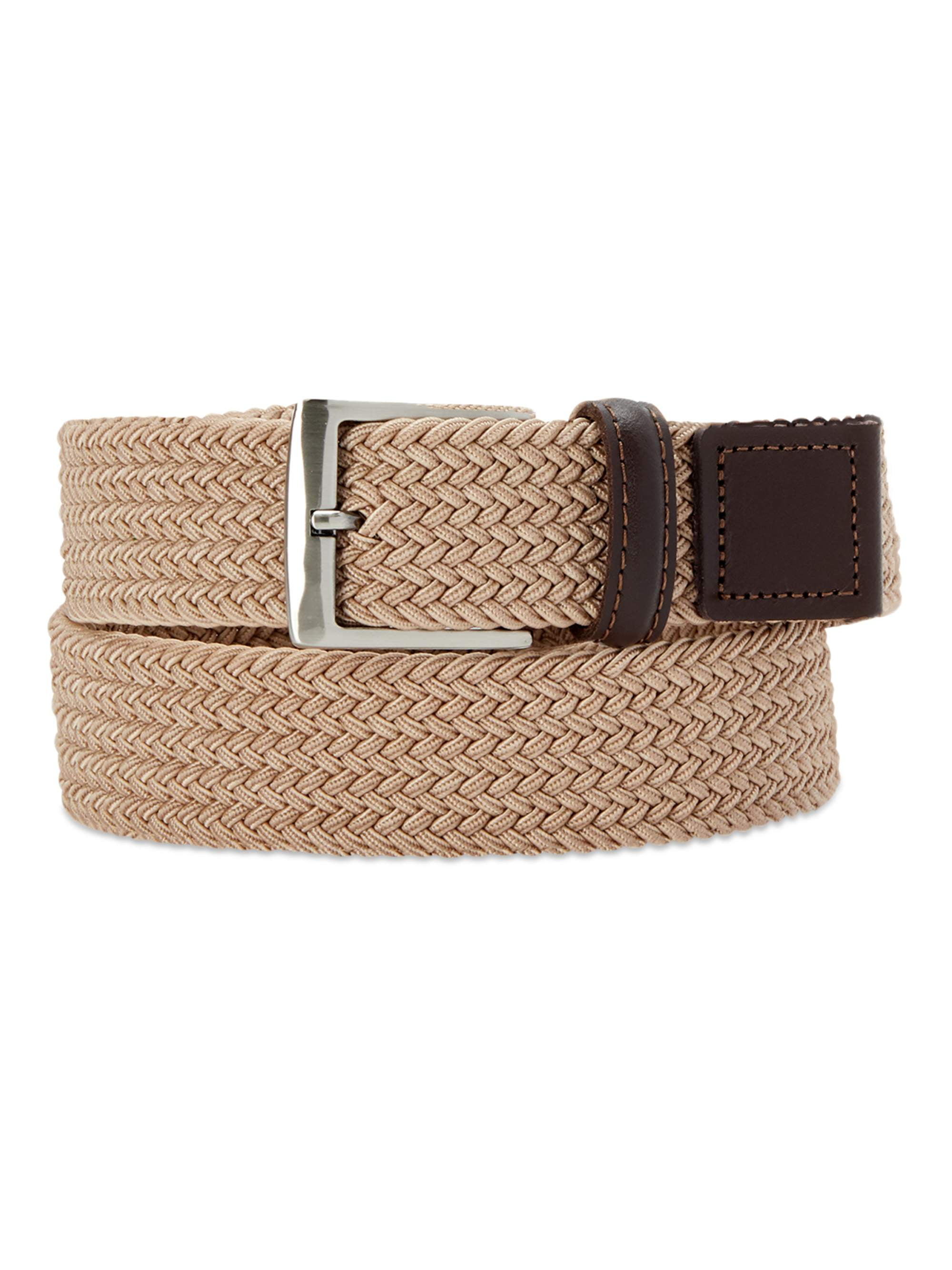 George Men's 33mm Woven Stretch Belt, Silver-tone Hardware, Black, 15 Inch