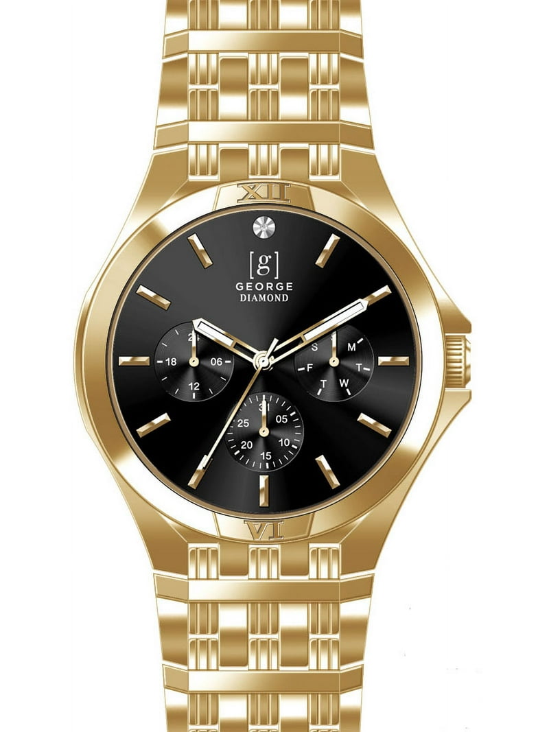 George Men's 41mm Gold Tone Genuine Diamond Bracelet Watch with