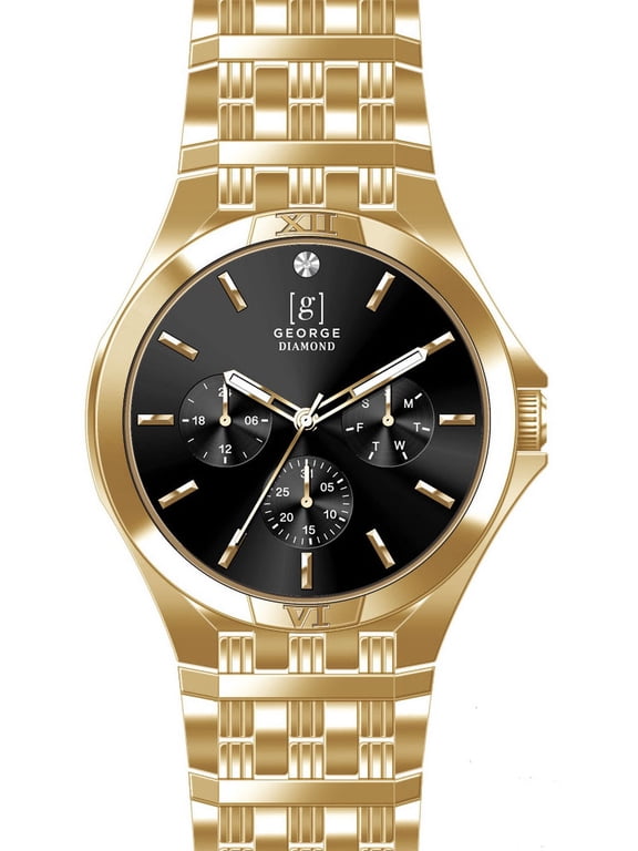 Men's 41mm Gold Tone Genuine Diamond Bracelet Watch